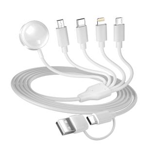 5-in-2 Multi Charging Cable for Apple Watch Charger: USB A/C Input, Lightning/Type C/Micro/Mini B/Wireless Output, for iPhone 15-13, iWatch 1-9, Galaxy S23-22, 4FT- Fast Charge- White