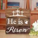 Qunclay Set of 3 He is Risen Wooden Table Sign Tiered Tray Decor Easter Wood Table Centerpiece Religious Easter Trays Signs for Home Wall Farmhouse Indoor Outdoor Spring Decor(Wood Grain)