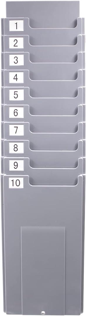 NADAMOO 10-Slot Time Card Holder, Wall-Mounted, Retractable and Expandable Plastic Punch Card Rack, Compatible with Time Clock and Attendance Recorder for Office Business, Grey.