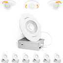4 Inch 6 Pack Gimbal LED Recessed Lighting, 360°&90°Adjustable Eyeball Directional Wafer Light,Downlight, Dimmable, 12W 1100LM CRI95, White, 2700K 3000K 3500K 4000K 5000K 5CCT, ETL&FCC