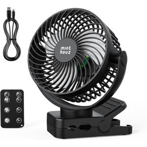 Minthouz Clip on Fan, 12000mAh Desk Fans, 360 Rotation Rechargeable Portable Fan with 45hrs Runtime - Quiet 3 Speeds, Wireless Remote, Timer, Input/Output Ports - Lightweight for Travel & Office