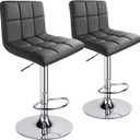 Leopard Bar Stools, Modern PU Leather Adjustable Swivel Bar Stool with Back, Set of 2 (Grey)