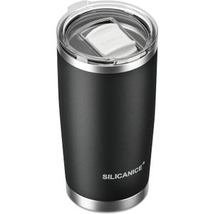 Coffee Tumbler 20 oz, Double Wall Stainless Steel Travel Coffee Mug with Removable Slider Lid, BPA Free, Car Cup Holder Compatible - Gym/Office/Travel/Home - Black