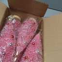 Vertintong 9 Pack Mini Christmas Trees with Ornaments Artificial Christmas Tree Decoration Xmas Bottle Brush Tree with Wood Base for Winter Snow Miniature ScenesTabletop Craft Home Decor (Pink)