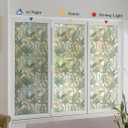 2 x Window Film, Green Leaf Pattern, Frosted Textured Masking Protective, Heat Control Sun Blocking Glass Window Film for Bathroom Front Door 17.3" x 78.7"