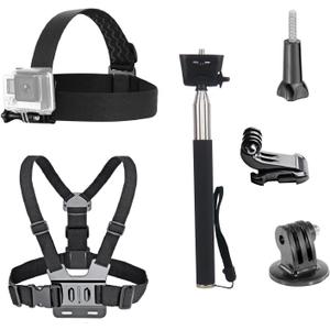 3 in 1 Universal Action Camera Accessories Kit - Head Strap Mount/Chest Harness/Selfie stick Compatible with Gopro Hero 13 12 11 10 9 8 7 6 5/AKASO EK7000/V50/Brave 7/Dragon Touch Action Camera