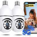 Light Bulb Security Camera 2 Packs, 5G&2.4GHz 2K Security Cameras Wireless Outdoor 360 PTZ Cameras for Home Security with Color Night Vision, 2 Way Talk, AI Human Detection, Screw in Light Socket (White)