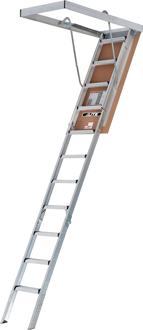 LITE 10-Foot Aluminium Attic Ladder 54" W x 22.5" H (Rough Opening), 375-Pound Load Capacity, Type IAA, AP2240MS