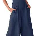 ANRABESS Women's Jumpsuits Summer Wide Leg Sleeveless V Neck Casual Dressy Linen Pants Rompers 2025 Vacation Beach Outfits (Small, Blue)