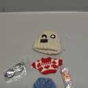 5 Pieces Doll Clothes for Labubu - Kawaii Chic Style Set for 17cm Dolls, Cute Doll Outfit with Accessories - Grey Bear Ears Hat + Red Sweater + Blue Jeans + Glasses + Small Guitar (Clothes Only)