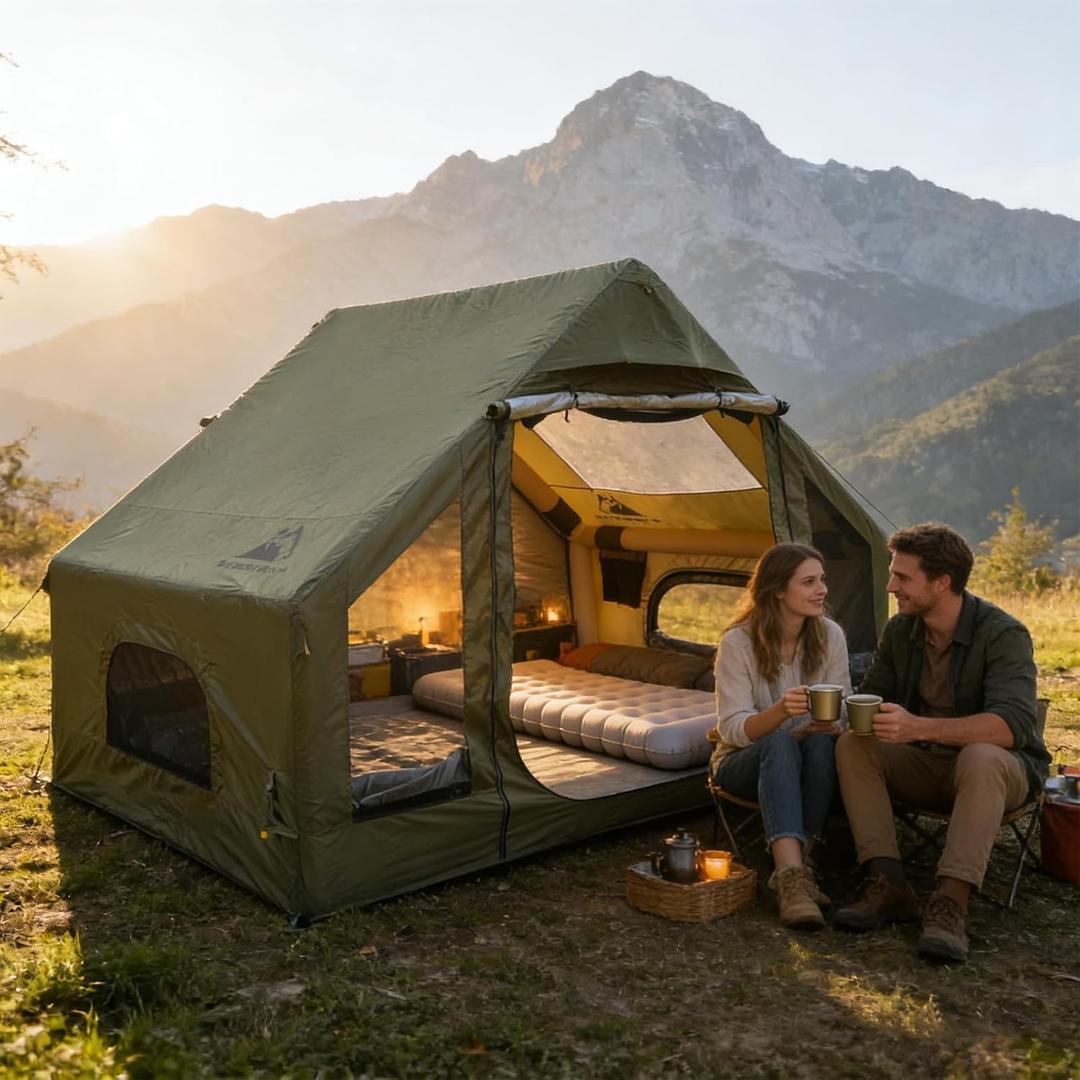 Inflatable Tents for Camping, Quick Setup Blow Up Tents with Pump, Hot Tent 4-Season, Waterproof Oxford Inflatable House Tent for Camping Hiking, Air Glamping Tents with Canopy