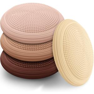 Libima 4 Pcs Wiggle Seat Inflated Wobble Cushion for Sensory Kid 13 Inches Balance Disc Flexible Seating for Classroom Sensory Pad for Chair Wiggle Cushion with Needle Pump (Maillard Color)