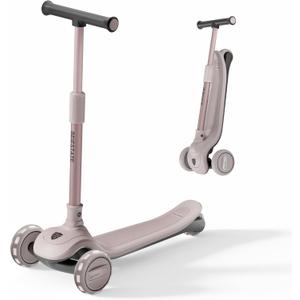 Kick Scooter for Kids Ages 3-18, Max 220 Lbs, Toddler Scooter with Adjustable Lean-To-Steer Switch, Foldable, Wide Anti-Slip Deck, Lightweight, 4 Adjustable Heights, Light up 3 Wheel Scooter (Pink)
