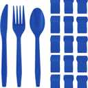 240 Pcs Disposable Blue Plastic Silverware Set, Including Blue Party Forks, Knives And Spoons 80 Pieces Each For Parties, Weddings, Birthdays, Home Offices, Takeout