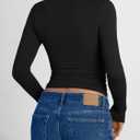 Trendy Queen Long Sleeve Shirts for Women 2026 Fall Fashion V Neck Basics Crop Tops Slim Fitted Y2K Tops Outfits Clothes (Black, S)