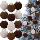 Soulchen 12 Pcs Neutral Christmas Crochet Ornaments 2.36" Boho Farmhouse Christmas Tree Hanging Balls Handmade Vintage Rustic Knitted Ornaments for Xmas Tree Holiday Decor(Beige, Khaki, Brown)