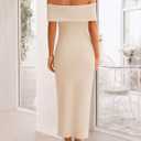 ZESICA Women's Off Shoulder Bodycon Maxi Dress 2026 Summer Ribbed Knit Cocktail Party Formal Sweater Dresses (Beige, XL)