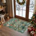 Washable Floral 2x3 Area Rug: Indoor Soft Scalloped Carpet for Entryway Kitchen Nursery Non-Slip Water Resistant Bathroom Laundry Floor Mat Low Pile Durable Door Mat(2x3 Floral/Green)
