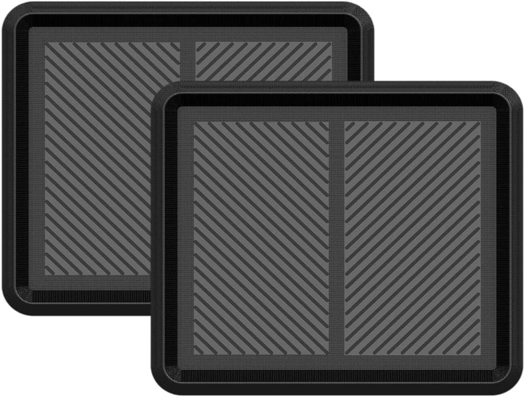 IRONGATE Heavy Duty Big Foot Boot Tray Door Mat - Set of 2 Multi Purpose Rugged Black Rubber All Weather Shoe Tray - Indoor Outdoor Entryway Garage Pet Feeding Mat Painting Projects Clean Ups - 16x18