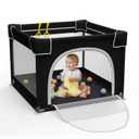 Grobeybees Playpen for Babies and Toddlers, Small Baby Playpen, Playard with Bag, Indoor & Outdoor Play Pen, Sturdy Safety Baby Play Yard with Soft Breathable Mesh(Black, 36x36 inches)