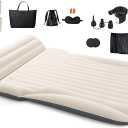 Car Bed with The Most Complete Sleeping Accessories|Leakproof Comfortable Durable Car Mattress|Built-in Pillow with Pump Air Mattress|for SUV Minivan Mpv Road Trip Inflatable Bed (Single-sided Flocking Off-white + Gray)