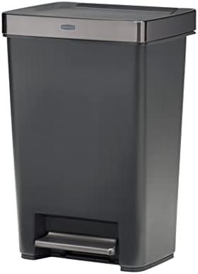 Rubbermaid Premier Series III Step-On Trash Can for Home and Kitchen, with Stainless Steel Rim, 12.4 Gallon, Charcoal, for Home/Kitchen/Garage/Apartment/Office