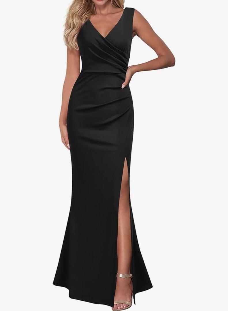 WOOSEA Women Sleeveless V Neck Split Evening Cocktail Long Dress XL