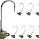 8Pcs Tungsten Ned Rig Jig Heads with Hooks in Different Sizes, Finesse Mushroom Jig Heads for Bass Fishing with Soft Lures (1/4oz, Green Pumpkin)