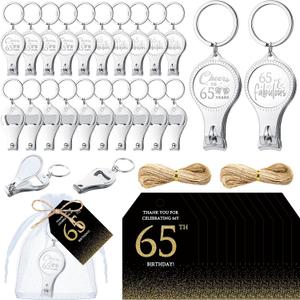 Zeyune 50 Sets 65th Birthday Party Favors for Guests Cheer to 65 Years Multi-functional Bottle Opener Nail Clippers with Thank You Card Organza Bags and Hemp Rope Anniversary Party Favors