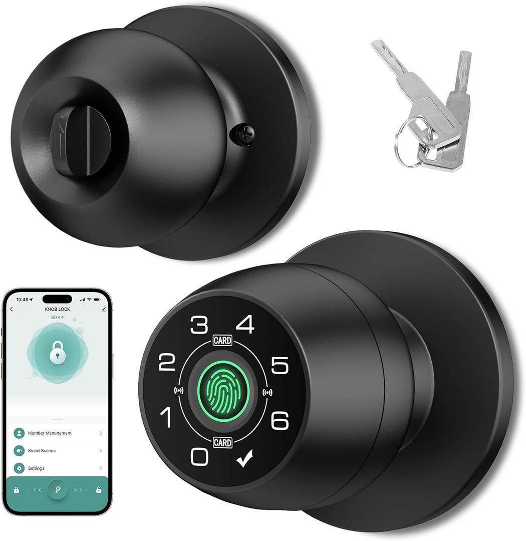 Fingerprint Door LockFingerprint and Keypad Input Smart Door knob, App Controlled Biometric Door Lock, Keyless Entry, Bedroom, Office, Hotel, Apartment Auto Door knob(Matte Black)-HL-3