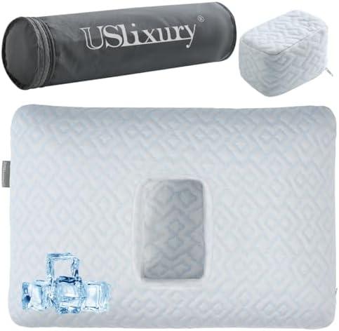 USlixury Piercing Pillow with Foam Plug - Piercing Pillow with Off Center and 4.7"X3.2" Ear Hole, Soft CertiPUR-US Memory Foam, Firm Support for Side Sleepers, Cooling, Traveling, 16"X11"X4''