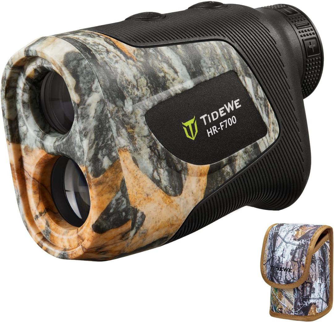TideWe Hunting Rangefinder with Rechargeable Battery, 700Y Camo Laser Range Finder 6X Magnification, Distance/Angle/Speed/Scan Multi-Functional Water-Resistant Rangefinder with Case