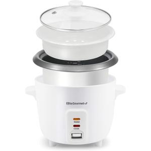 Elite Gourmet ERC003NSTX Rice Cooker & Food Steamer, Non-Stick Pot, White