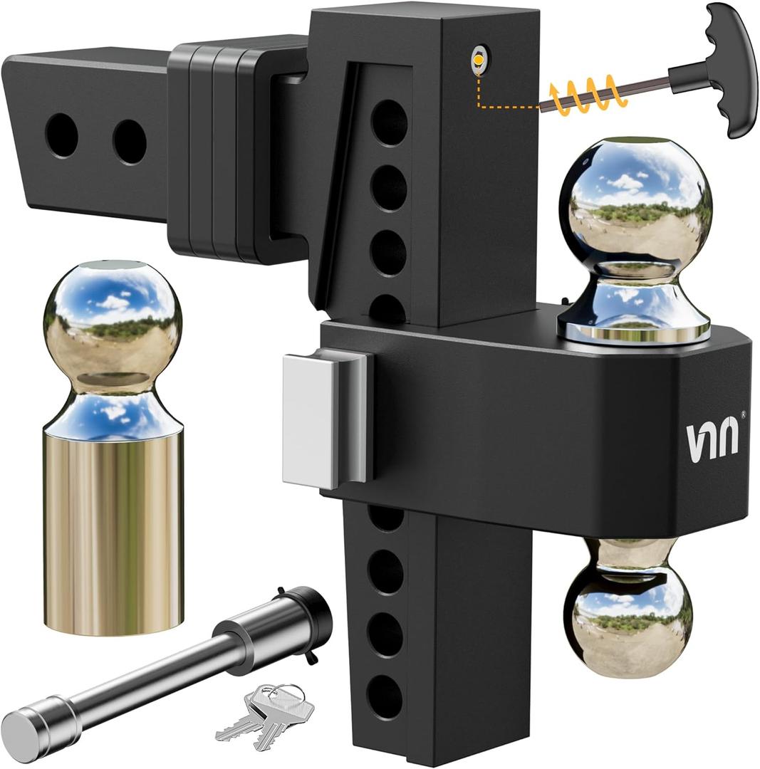 VNN Adjustable Drop Hitch - 8 Drop Hitch 2.5 Inch Receiver Black Interchangeable 3 Solid Ball Mount 1-7/8", 2", 2-5/16"(18,500 LBS GTW), Heavy Duty Aluminum Trailer with Pads and Locking Sets