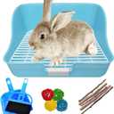 Hamiledy Small Animal Litter Box Guinea Pig Potty Training Rabbit Litterbox for Bunny Toilet Pets Plastic Rectangle Cage Bedding with Chew Toys for Guinea Pigs Chinchilla Ferret