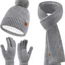 Winter Hats Scarf Gloves for women men,Winter Clothes Knitted Fleece Lined Beanie Thermal Gloves Long Scarf (Gray)