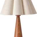 Modern Table Lamp with Petal Linen Lampshade, Light Faux Wood Metal Base, 20.5 Bedside Nightstand Lamp for Bedroom, Living Room, Office, E26 Base, Max 60W (Bulb Not Included)