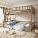 DNYN Full XL Over Queen Bunk Bed for Kids Bedroom,Solid Wood Convertible Bedframe w/Ladder & Safety Guardrails,Can be Separated & Easy Assembly & Super Save Space & No Box Spring Needed, Natural