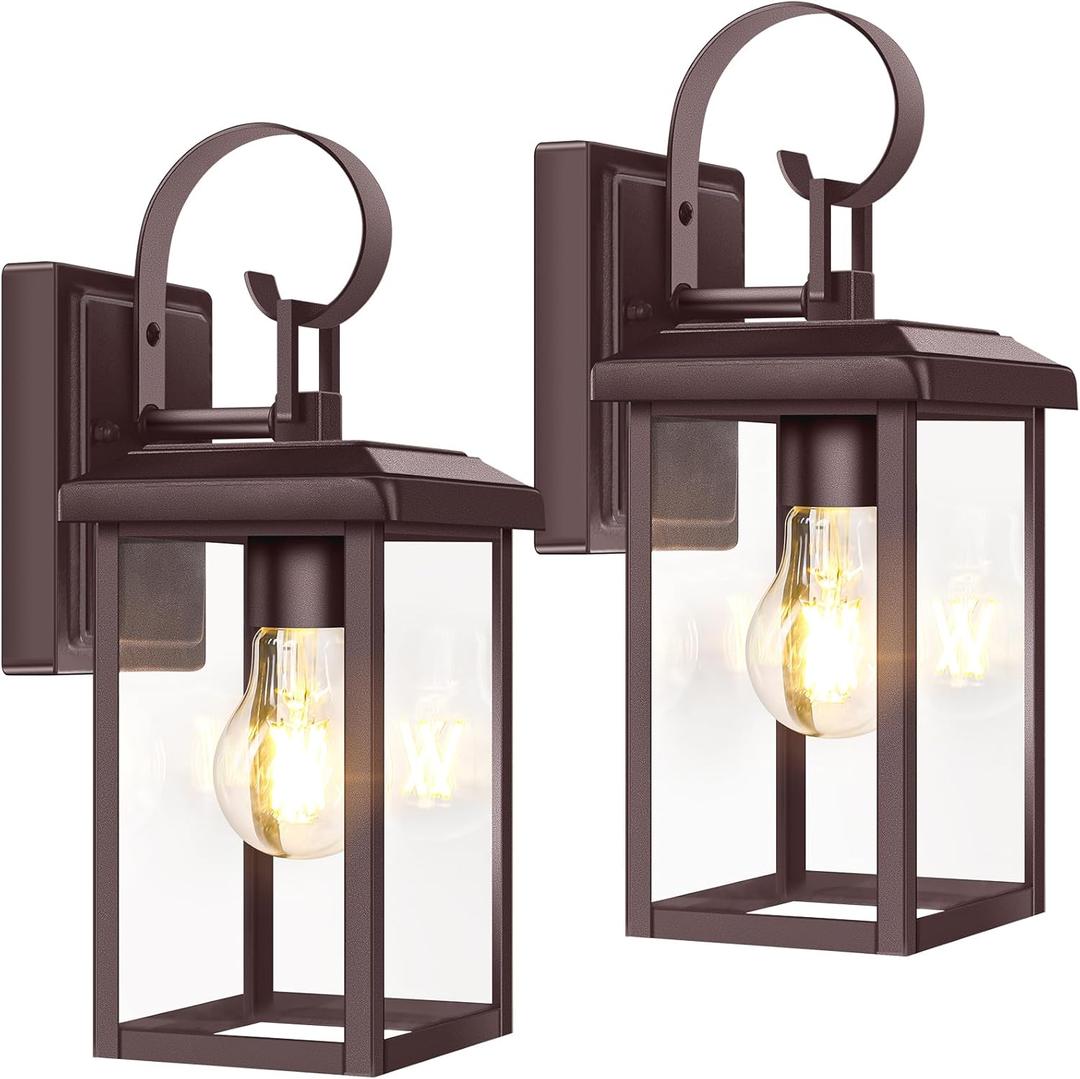 BesLowe 2-Pack Outdoor Wall Light Fixtures, Exterior Lighting Fixtures Wall Mount, Waterproof Porch Lights Outdoor Wall Sconces Lanterns, Modern Outside Lights for House Front Door Garage, Brown