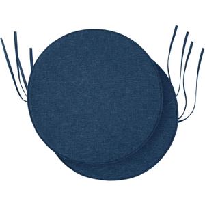 Outdoor Round Chair Cushions 15 Inch, Fade-Resistant & Water-Resistant, Bistro Chair Seat Pads for Porch Garden Balcony Patio Furniture Stools, Non-Slip Bottom, Set of 2, Navy Blue
