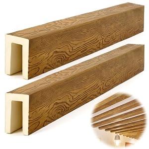 CroBlissful 2 Pack 3.5" W x 5.5" H x 48" L Faux Wood Ceiling Beams, Polyurethane U-Beams, Lightweight Rustic Wood Grain Beam Covers for Living Room Kitchen Entryway(Natural White Oak, MENA)