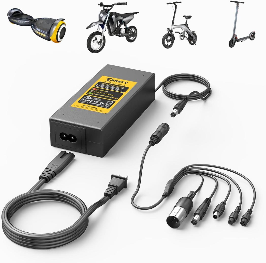 Carsty UL-Certified 42V Hoverboard Charger | 1.5A Fast Charge for Electric Scooters (5-in-1 Plugs, Compatible with Jetson, Segway & Gotrax) (small)
