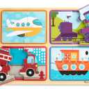 Melissa & Doug Natural Play Wooden Puzzle: Ready, Set, Go (Four 4-Piece Vehicle Puzzles)