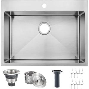 VAPSINT 22x18 Inch Drop In Kitchen Sink, 22 Inch 16 Gauge T304 Stainless Steel Topmount Small Kitchen Bar Sink, Handmade Single Bowl Outdoor RV Laundry Utility Prep Sink with Basket Strainer