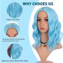 eNilecor Blue Wig, Short Colored Wigs Bob Wig for Women, Natural Wavy Colorful 14 Inch Middle Part Synthetic Wig for Cosplay Party Costume Sky Blue
