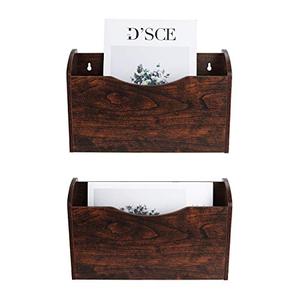 PAG Wall File Holder Wall Mounted Wood Hanging File Organizer for Office, 2 Pockets, Brown