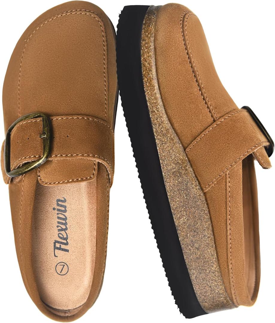 Flexwin Platform Mules for Women, Arch Support Women's Clogs, Slip-On Non-Slip Clogs, Casual Shoes for Women (6, Brown/Black)