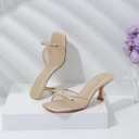 Mostrin Nude Mesh Kitten Heels for Women Open Square Toe Mule Heeled Sandals with Bow Slip On Backless Dress Shoes for Wedding Party Holiday Size 8