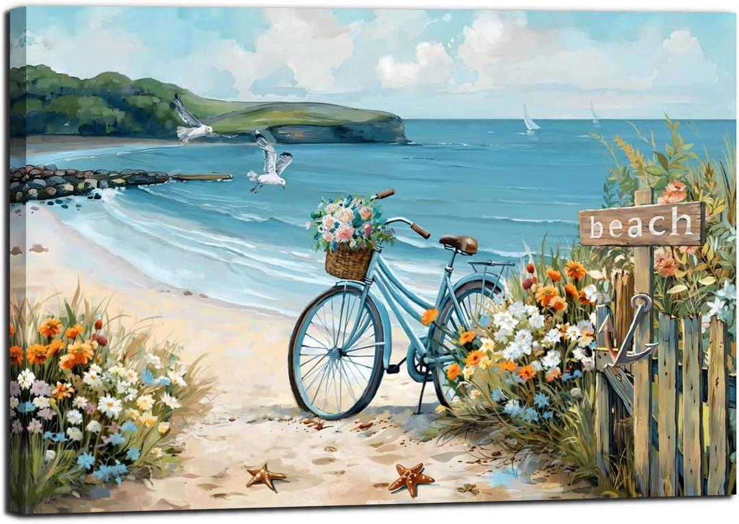 LAIART Beach Canvas Wall Art Coast Theme Wall Decor Ocean Picture Print, Relaxing Seascape Artwork