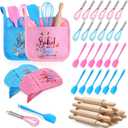 RoundFunny 48 Pcs Kids Mini Baking Supplies with Kitchen Utensil, Pot Holders, Spatula, Rolling Pin, Whisk for Kids Classroom School Exchange Party Favors (Medium)